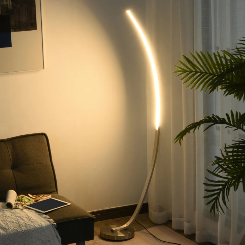 HOMCOM Aluminium Arc Floor Lamp, Futuristic Indoor Standing LED Light Home Ambience w/ Round Base Foot Switch, Living Room Bedroom Office Lounge, Silver Tone