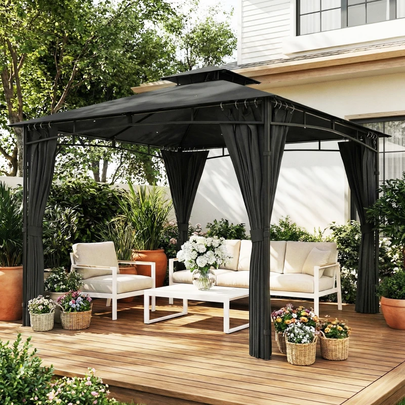 Outsunny Tonnelle de Jardin Extérieur Cadre de Toit Rétractable et Double Toit UV50+Imperméable 3x3m Gris Anthracite