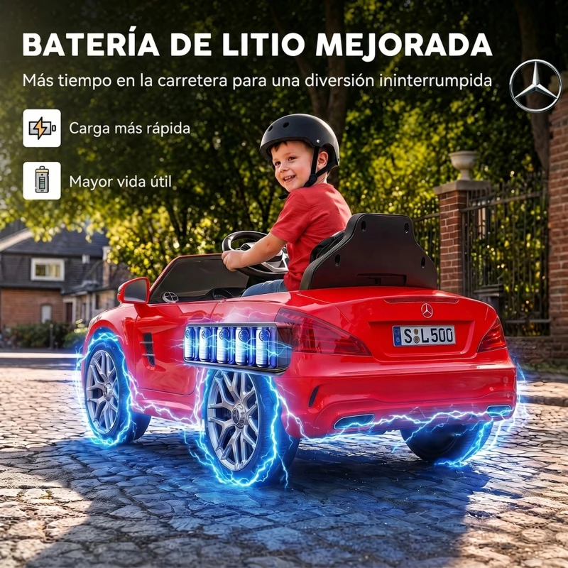 AIYAPLAY Coche Eléctrico para Niños Mercedes-Benz SL500 12V con Mando a Distancia 2,4 G 2 Motores Suspensión Arranque Suave Rojo