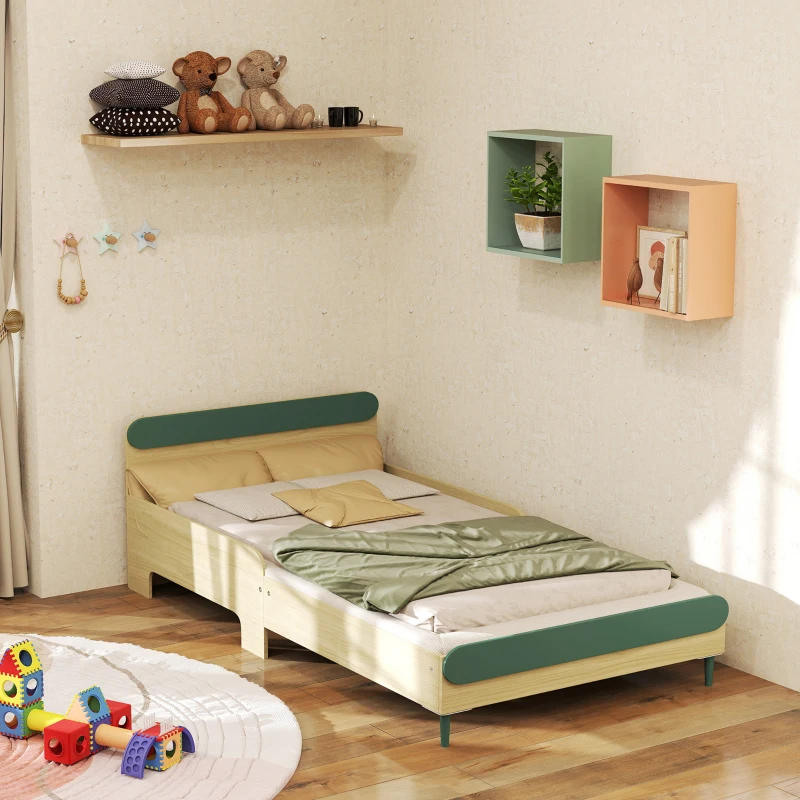 AIYAPLAY Lit pour enfant lit au sol enfant de 3 à 10 ans avec barrière de sécurité, sommier à lattes inclus, vert