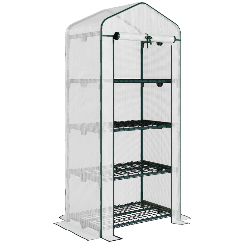 Outsunny  Sera verticala cu etajera cu 4 rafturi, sera pentru balcon si terasa din otel si PE alb, 70x50x160cm