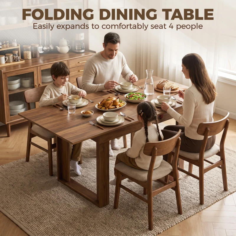 HOMCOM Folding Dining Table Under-Table Storage Extendable Kitchen Table Steel Rail Grey Wood Effect