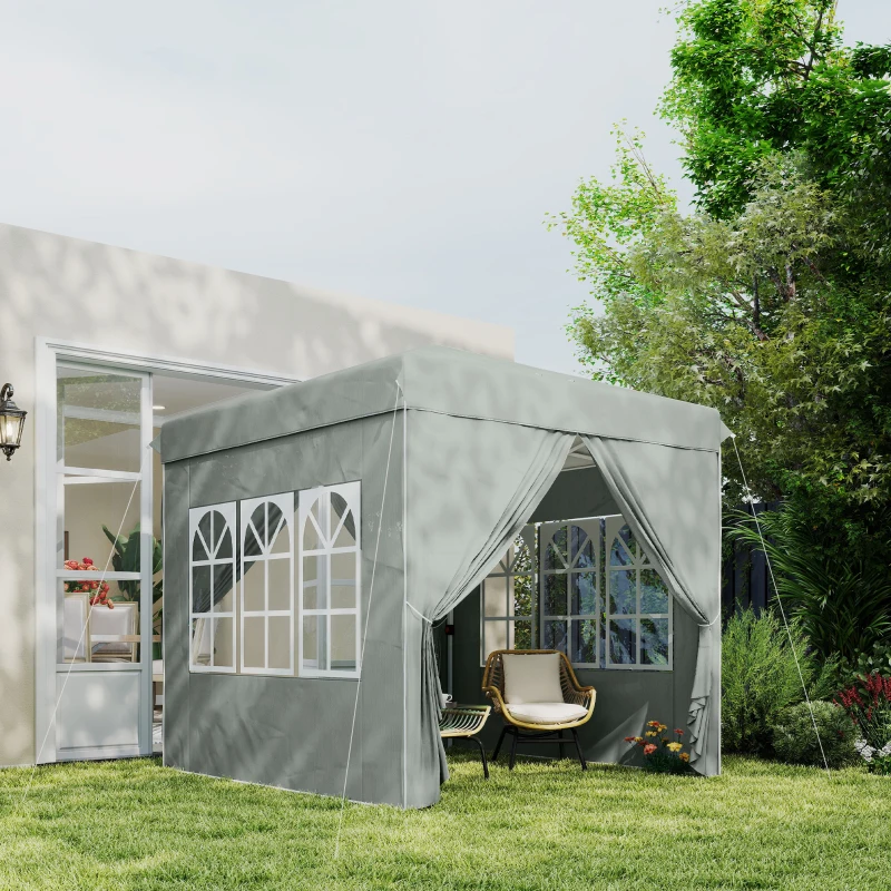 Outsunny Gazebo da Giardino Pop Up con 2 Finestre e Gambe Regolabili, in Metallo e tessuto Oxford, 248x248x270 cm, Grigio