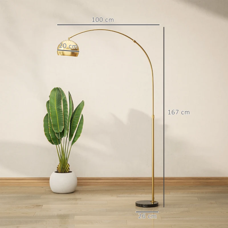 HOMCOM Stehlampe, Bogen-Design mit Marmorsockel, 167 cm, Schwarz+Gold