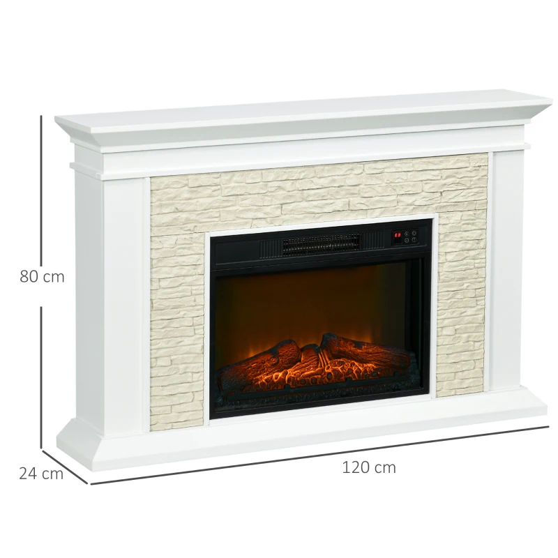 HOMCOM Chimenea Eléctrica con Calefacción 1800W Efecto de Llama con Control Remoto Temporizador 120x24x80 cm Blanco