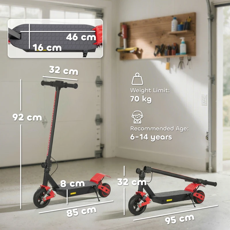 AIYAPLAY Foldable Kids Electric Scooter with LCD Display, Dual Shock Absorption, Up to 15 KM/H, Max Range 6 KM for Age 6-14, Red
