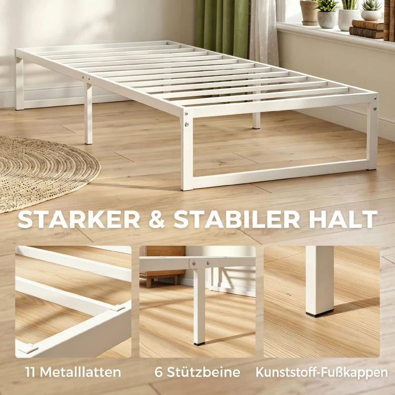 HOMCOM Bettgestell mit Stauraum und Stahl-Lattenrost, 32,5 cm hoch, geräuscharm, 200 x 90 cm, Weiß