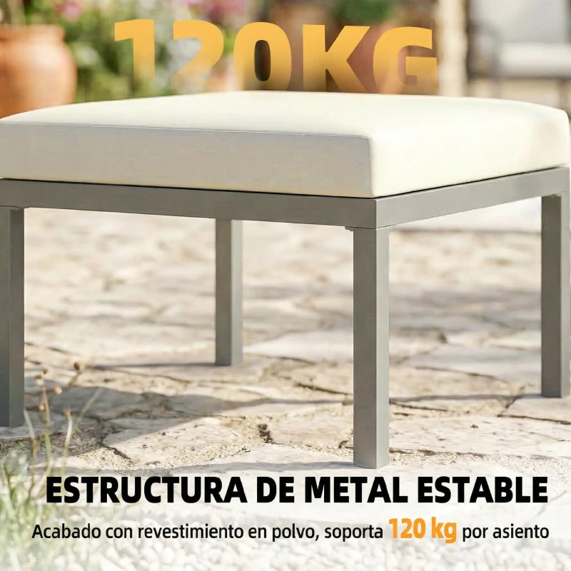 Outsunny Conjunto de Jardín Exterior de 3 Piezas con Sofá de 3 Plazas Reposapiés Mesa de Centro y Cojines Marrón y Beige