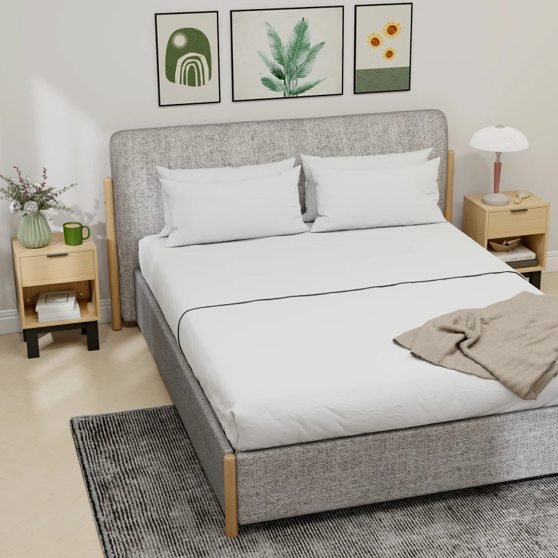 HOMCOM Juego de 2 Mesitas de Noche Estrechas Mesillas de Noche Modernas con Cajón Estante Abierto 35x26x50 cm Roble