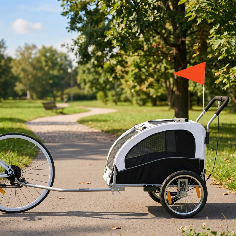 PawHut 2-in-1 Hundeanhänger für Fahrrad Faltbarer Hundebuggy für kleine & mittelgroße Hunde bis 20 kg, Weiß