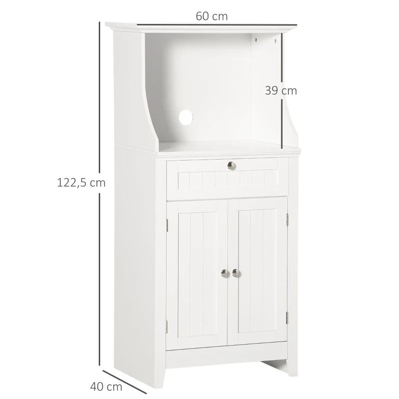 HOMCOM Mueble para Microondas Aparador de Cocina con Cajón Estante 2 Puertas Compartimento Anti-vuelco 60x40x122,5 cm Blanco
