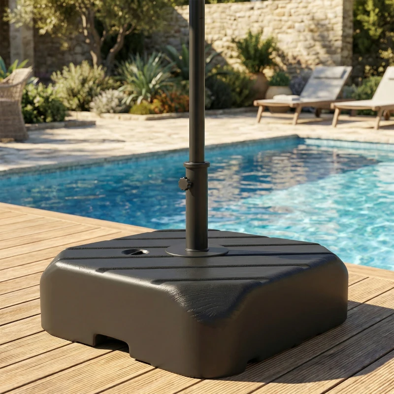 Outsunny Base para Chapéu de Solcom Rodas e Pega Telescópica para Mastros Ø38 mm Ø48 mm Recarregável com Areia 72 kg ou Água 45 L Preto