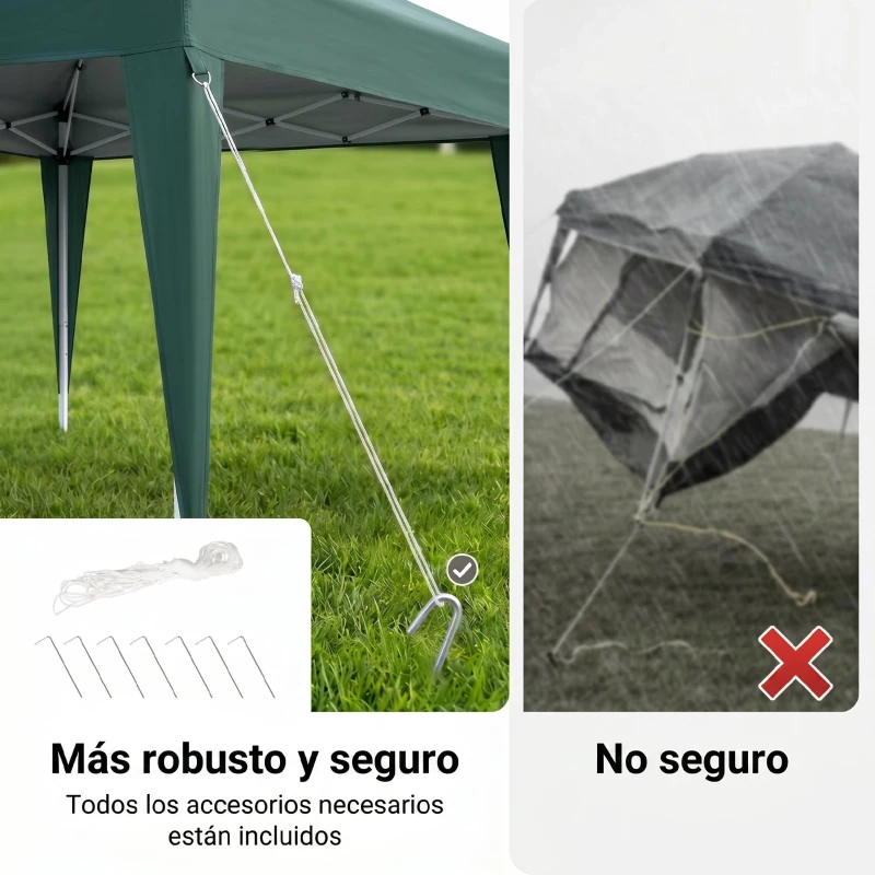 Outsunny Carpa Plegable 2,4x2,4 m, Pop-up, Cenador Pabellón de Jardín, Altura Ajustable con Bolsa de Transporte, Anti-UV, Impermeable, Gazebo para Camping, Fiestas, Exterior, Verde