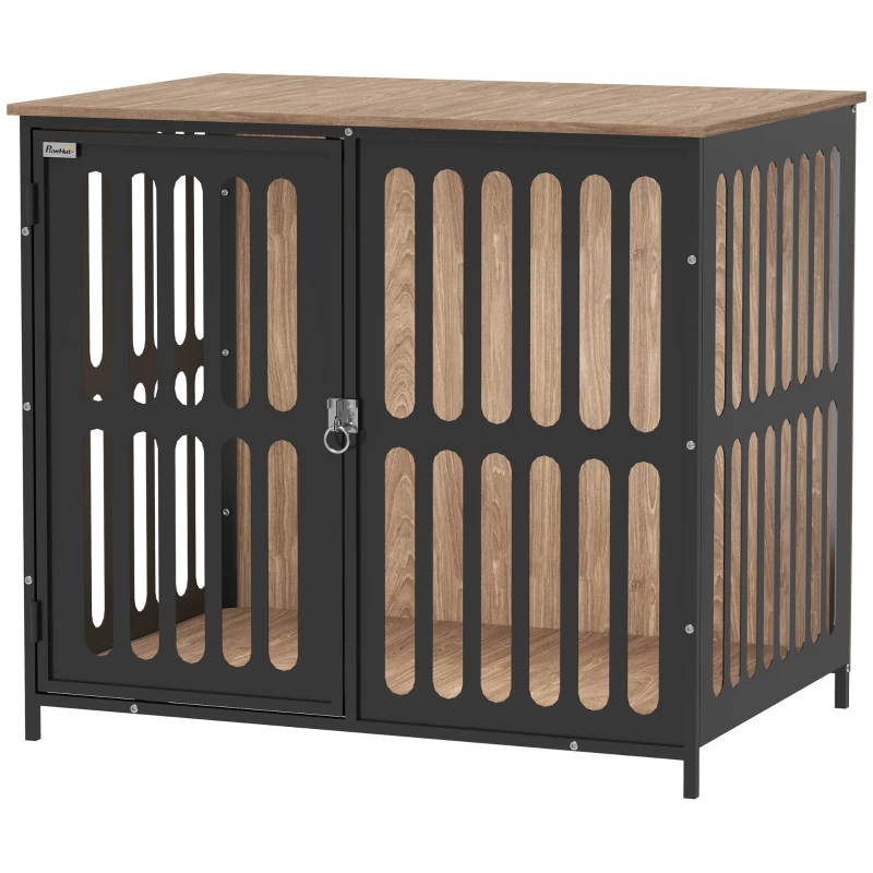 PawHut Dog Crate Furniture with Anti-Chew Resistant Mesh, Anti-Escape Single Door, for Medium Dogs, 80 x 55 x 72 cm