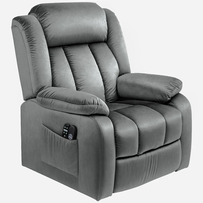 HOMCOM Aufstehsessel mit Massagefunktion und Lendenheizung, Recliner-Sessel mit Fernbedienungen und Seitentaschen, Grau