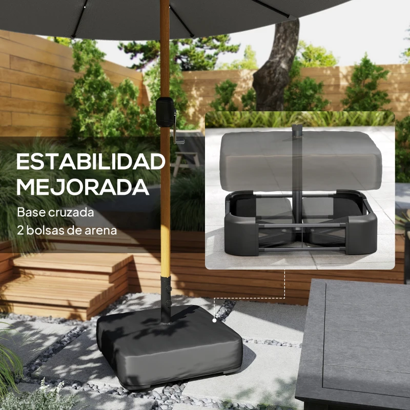 Outsunny Sombrilla Doble de Jardín 4,6x2,6 m con 48 Luces LED Base Incluida Manivela Sacos de Arena Anti-UV Gris Claro
