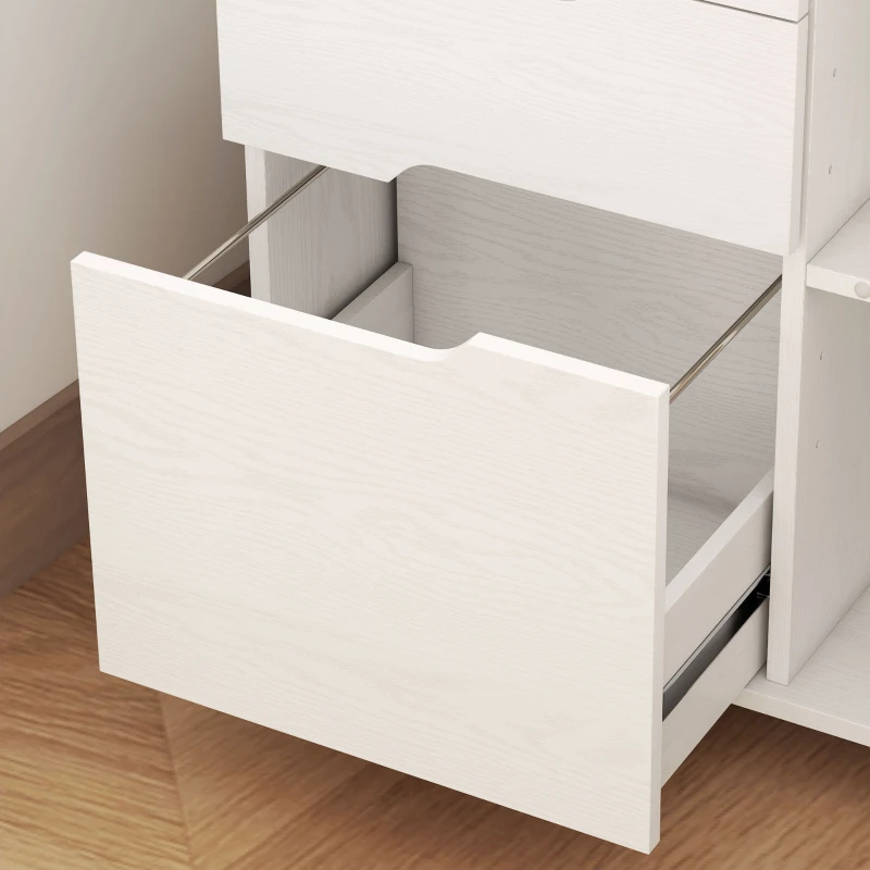 HOMCOM Mueble para Impresora con Ruedas 3 Cajones Barra Ajustable 2 Estantes Abiertos y Asas para Documentos Tamaño A4 Blanco