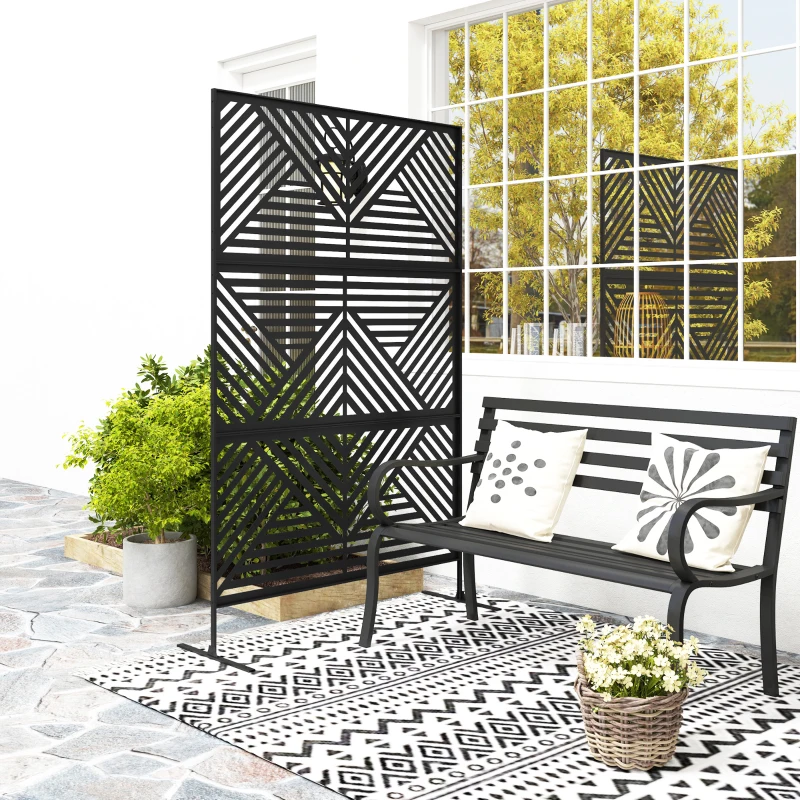 Outsunny Separé Divisorio da Esterno Decorativo e Traliccio per Rampicanti, 122x45x198 cm, Nero