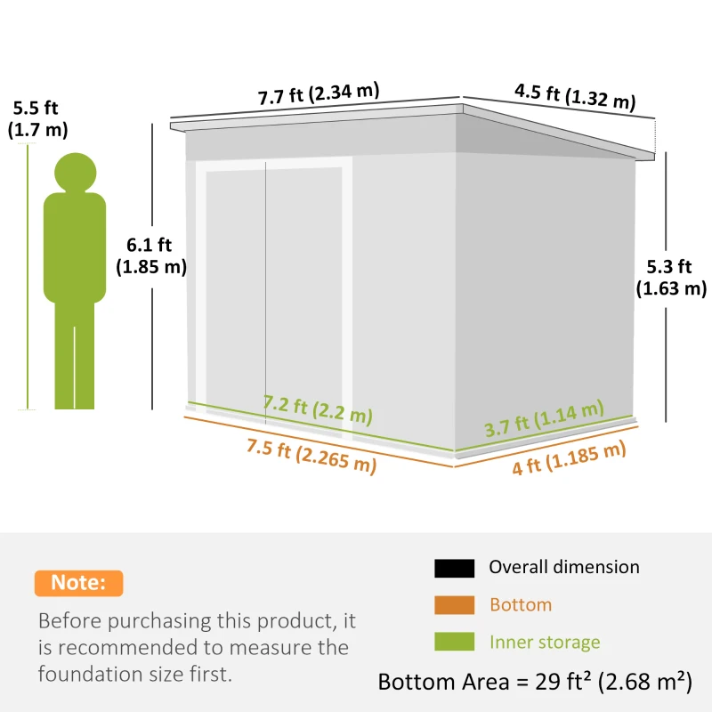 Outsunny 7.5 x 4.3ft Metal Garden Storage Shed, Waterproof Outdoor Shed with Triple Lockable Door, Gloves, Vents, Green