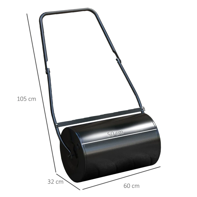 DURHAND 38L Garden Lawn Roller, Water Sand Filled Outdoor Grass Roller, Heavy Duty Metal Lawn Push Rolling Tool Aerator for Grass Seeding, Soil Levelling, Black