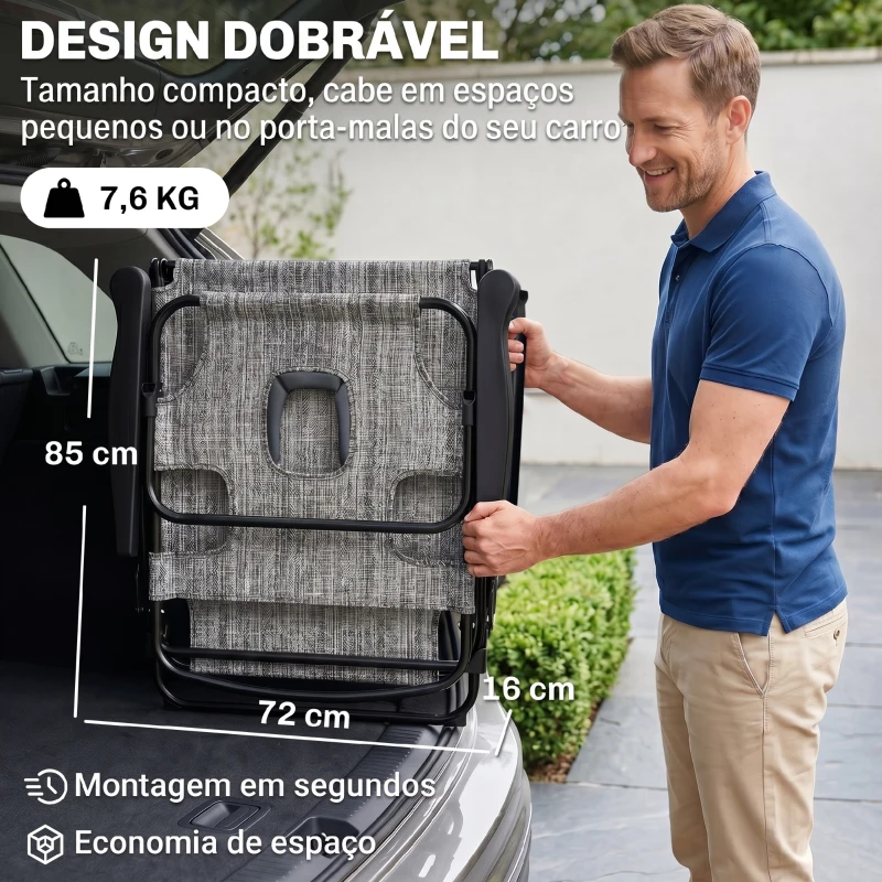 Outsunny Espreguiçadeira de Jardim Dobrável com Encosto Ajustável em 4 Níveis, Orifício de Leitura e Apoio para Cabeça 145x72x89 cm Cinzento