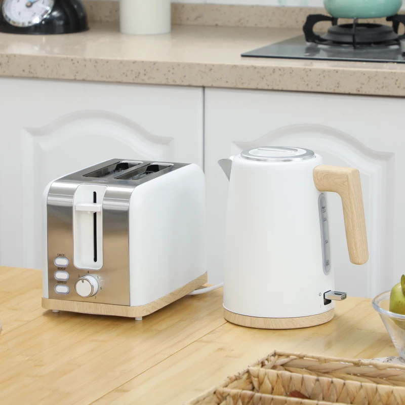 HOMCOM Ensemble bouilloire et grille-pain, 1,7L, 2200W, grille-pain 2 tranches avec 7 niveaux de brunissage, blanc