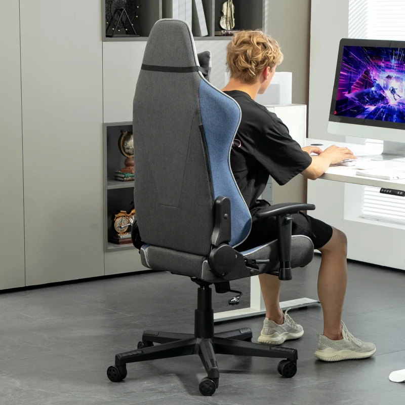 Vinsetto Sedia da Gaming Reclinabile a 150° con Funzione Dondolo, in Tessuto Effetto Lino, 66x53x128-138 cm, Grigio