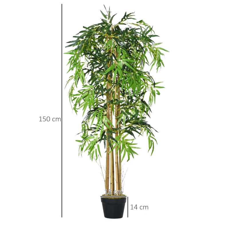 Outsunny Pack de 2 Bambú Artificiales 150 cm con 1095 Hojas Maceta Decoración para Interior Hogar Verde