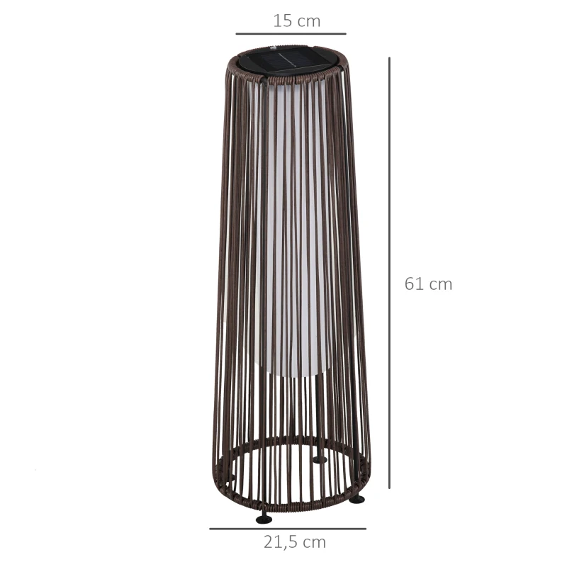 Outsunny Lanterna Solare da Giardino con Luce LED in Rattan e Metallo , Ø21.5x61cm, Marrone