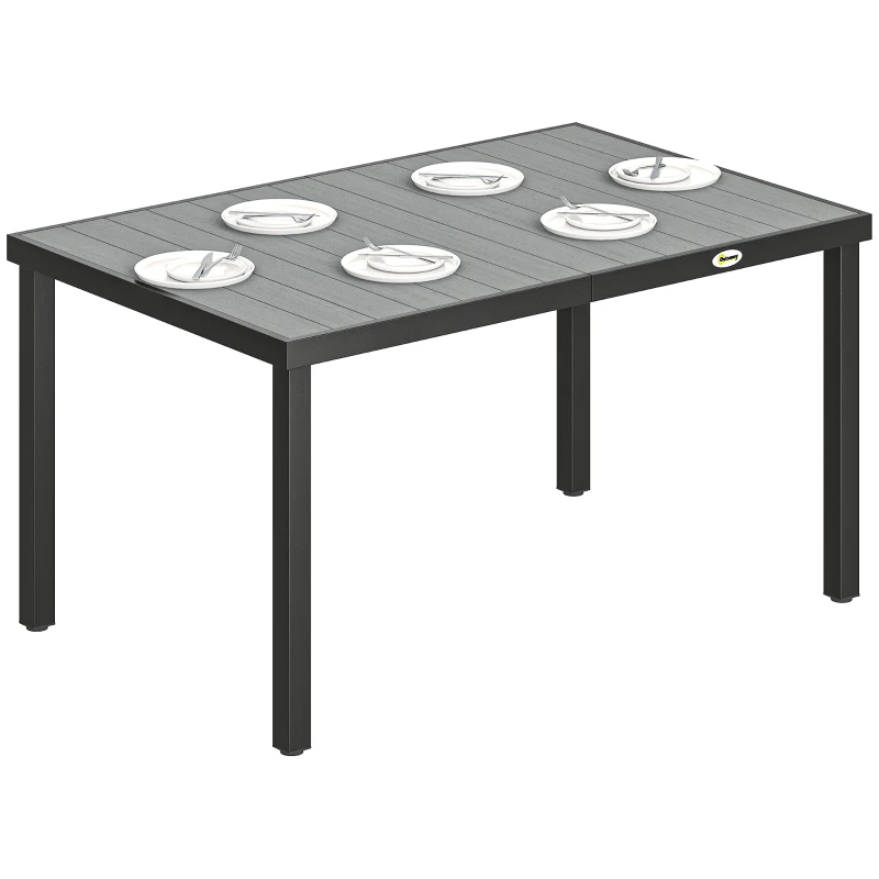 Outsunny Table de jardin pour 4 à 6 personnes, table à manger extérieure avec plateau à lattes, 140 x 90 x 74 cm, gris