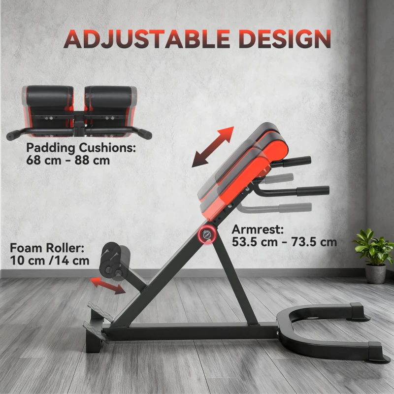 SPORTNOW 45-Degree Hyperextension Roman Chair, 5-Level Adjustable Back Extension Bench, Heavy-Duty Home Gym Equipment, Red