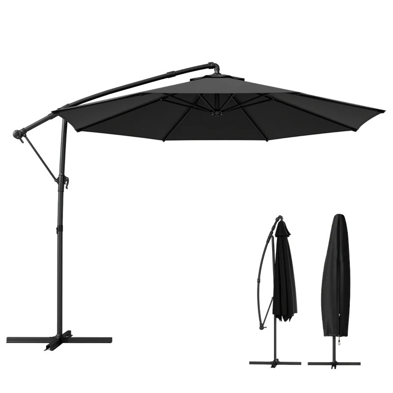 Outsunny Ampelschirm Ø300 cm Sonnenschirm mit Ständer Schutzhülle 360° Drehbar UV-30+ neigbar kippbar Schwarz