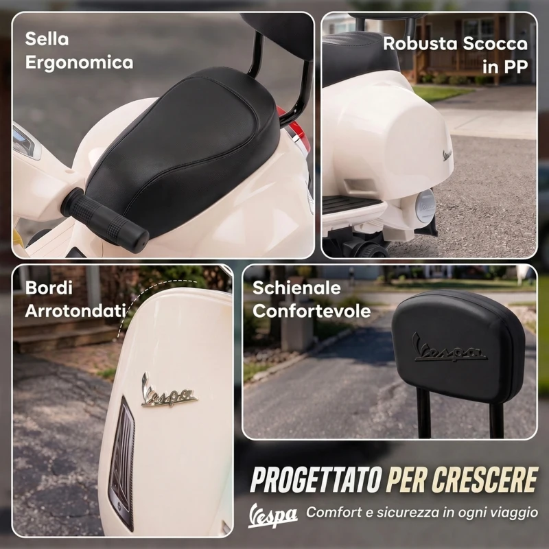 AIYAPLAY Moto Elettrica per Bambini 1.5-3 Anni MINI VESPA GTS 6V, Bianco