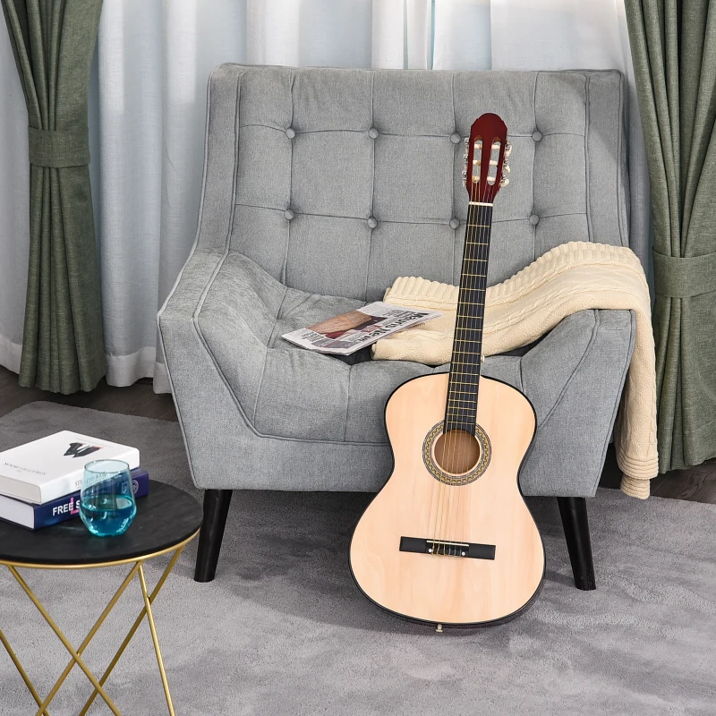 HOMCOM Chitarra Classica da 40" per Adulti con Custodia, Accordatore, 3 Plettri e 6 Corde Nylon di Ricambio