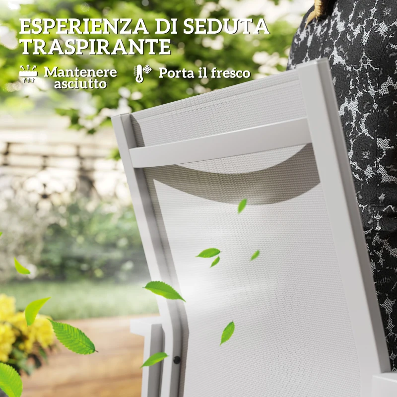 Outsunny Set 2 Sedie da Giardino Impilabili con Seduta Traspirante, in Acciaio e Textilene, 56x58x89 cm, Grigio Chiaro