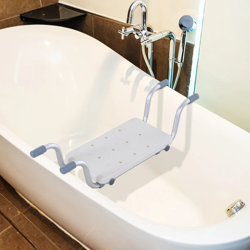 HOMCOM Sedile per Vasca in Lega di Alluminio e Plastica, Sgabello per Vasca da Bagno Larghezza Regolabile 73-83cm, Max. Carico 150kg