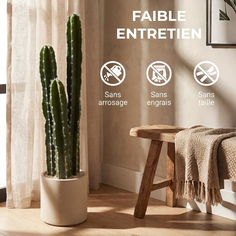 HOMCOM Cactus Artificiel 95 cm, Plante Artificielle en Pot, Tiges Réglables, Grand Réalisme, pour Maison et Bureau, Vert
