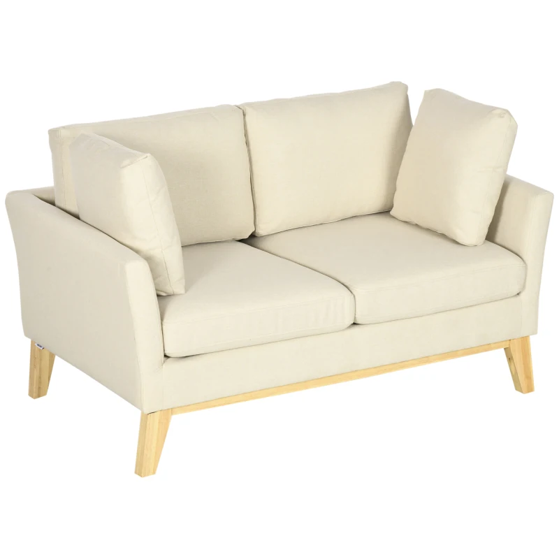 Homcom Canapea 2 Persoane – Tapitata Bej cu Perne Decorative