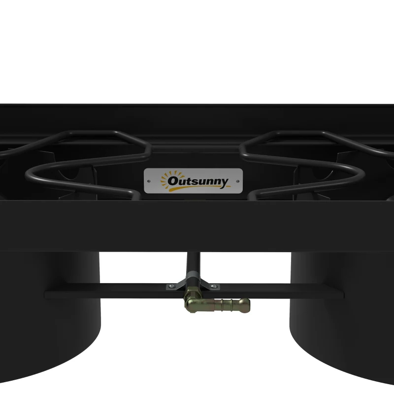 Outsunny Fornello a Gas da Campeggio con 2 Bruciatori 9.2 KW in Metallo con Gambe Rimovibili, Nero