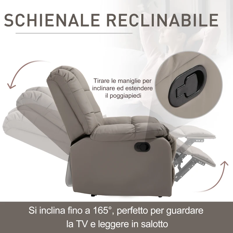 HOMCOM Poltrona Relax con 8 Punti Massaggio e Reclinazione a 165° in Finta Pelle, Grigio