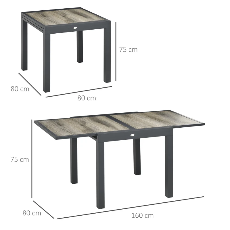 Outsunny Masă de Grădină Extensibilă pentru 6 Persoane din Plastic și Aluminiu, 80/160x80x75 cm, Bej