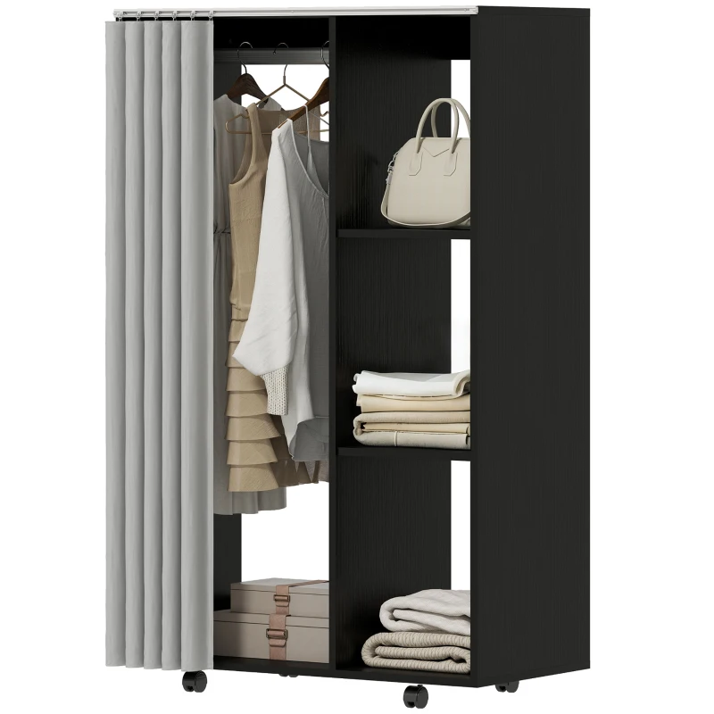 HOMCOM Armoire penderie vêtement dressing mobile 4 roulettes tringle à vêtements et étagères ouvertes 80 x 40 x 128 cm noir