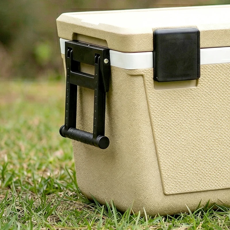 Outsunny 70L Insulated Cool Box with Wheels, Portable Ice Cooler with Handle, Lid and Drain Valve, Khaki