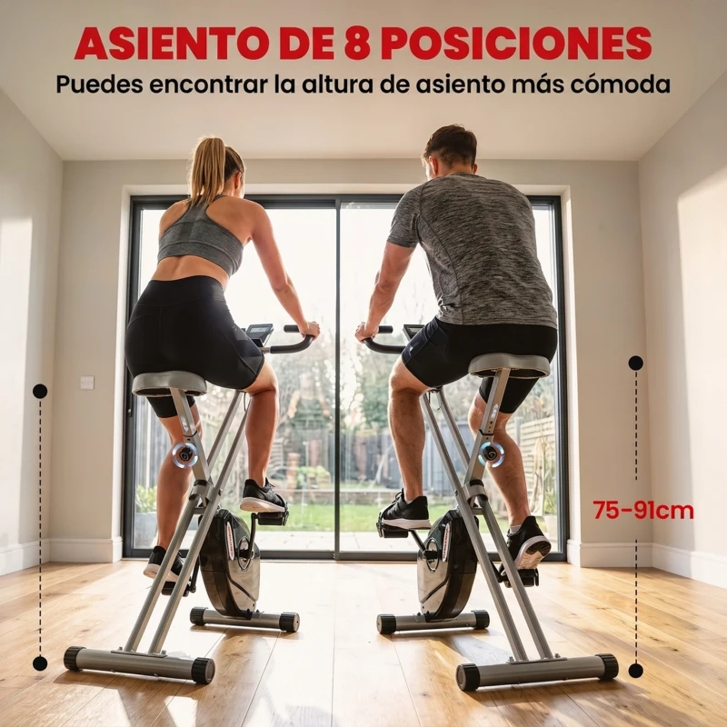 SPORTNOW Bicicleta Estática Plegable 8 Niveles Resistencia Magnética Monitor LCD Asiento Ajustable Sensor Ritmo Soporte Teléfono