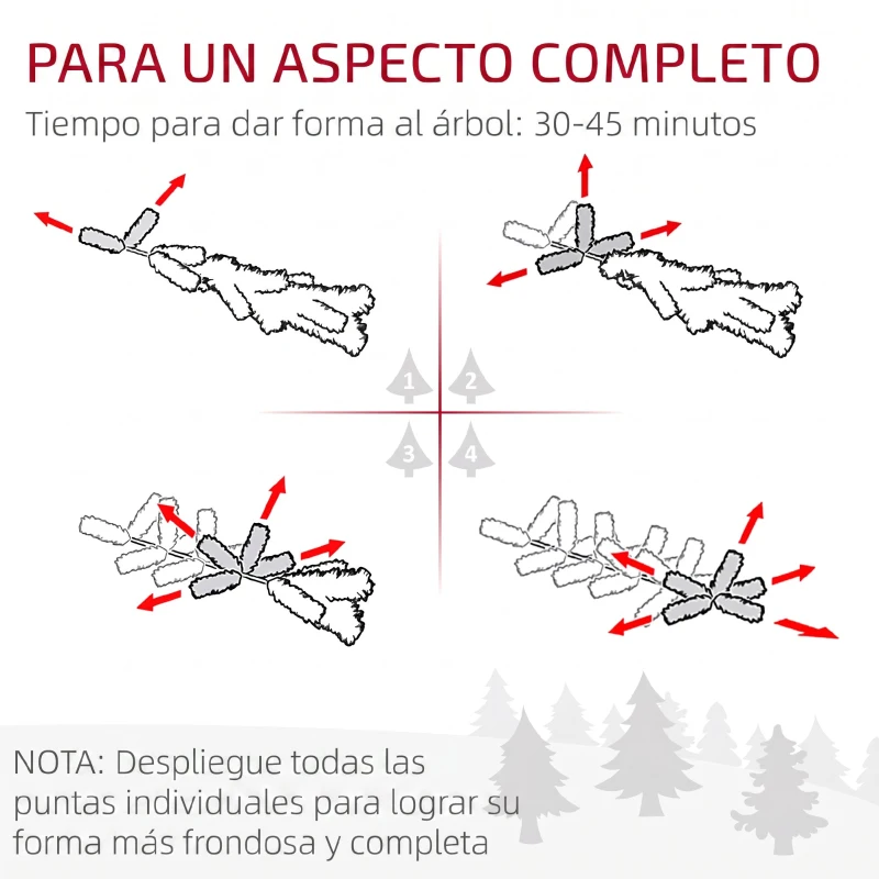 HOMCOM Árbol de Navidad Artificial 180 cm con 1050 Ramas y Base de Acero Plegable Montaje Rápido para Salón Interior Verde