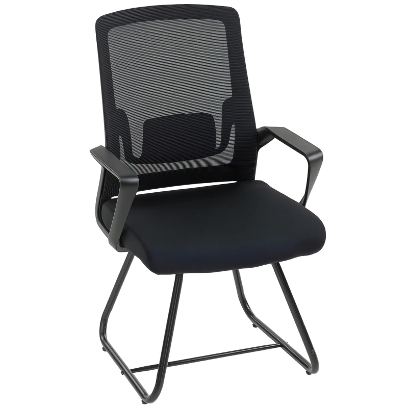 HOMCOM Scaun de birou ergonomic fără roți, cu brațe, pentru sală de așteptare, negru