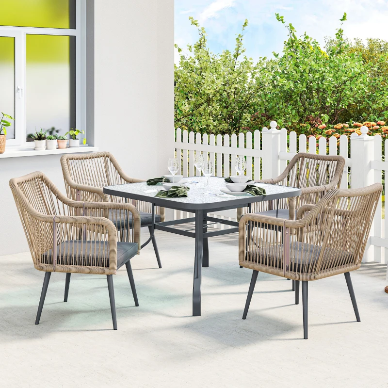 Outsunny Set 2 Sedie da Giardino con Cuscini e Braccioli, in Acciaio e Rattan PE, 54x65x80 cm, Grigio Scuro