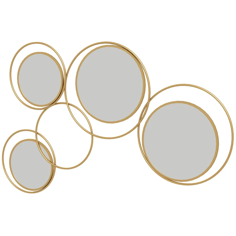HOMCOM Espejo Decorativo de Pared de Metal 3D Decoración con 4 Espejos Redondos para Salón Dormitorio Pasillo 110x68 cm Dorado