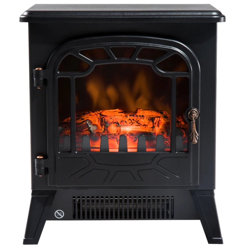 HOMCOM Calentador de Chimenea con Efecto de Llama Termostato y Protección contra Sobrecalentamiento 36x25,5x41,5cm Negro