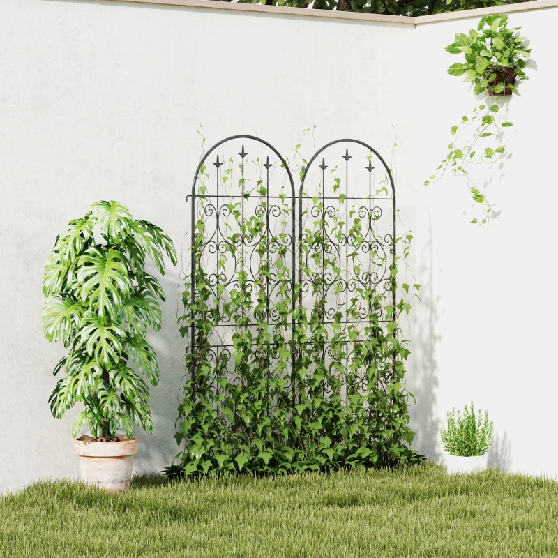 Outsunny Set of 2 Metal Garden Trellis, Decorative Trellis Panels for Climbing Outdoor Plants, Vegetables, Vines, Flowers, 150 x 50 cm, Scrollwork Design